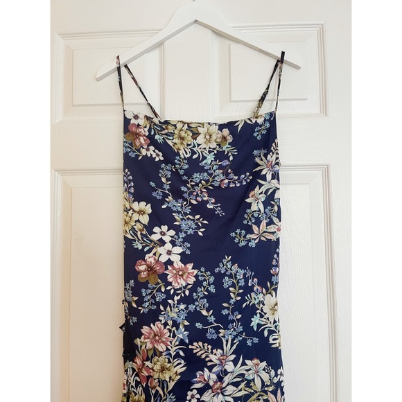 Navy Silk Slit Dress - Picture 2 of 4